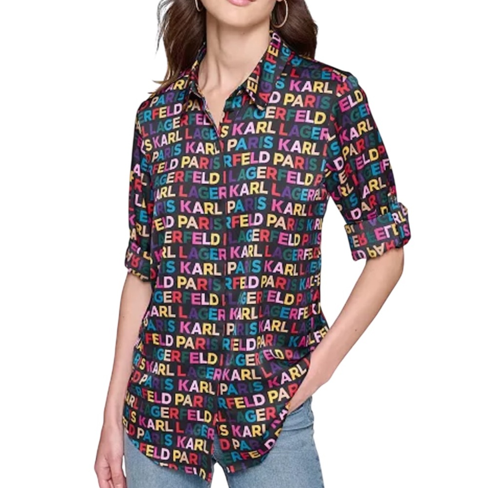 Karl Lagerfeld Colorful Logo Button Down Shirt